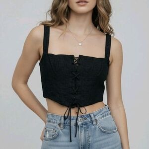 House Of CB Black Lace-Up Crop Corset Top